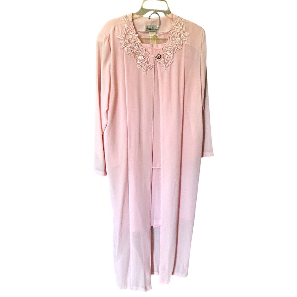 Hosanna Design Pink 3 Piece Duster Set Lace Floral Embroidery Size Medium 10923